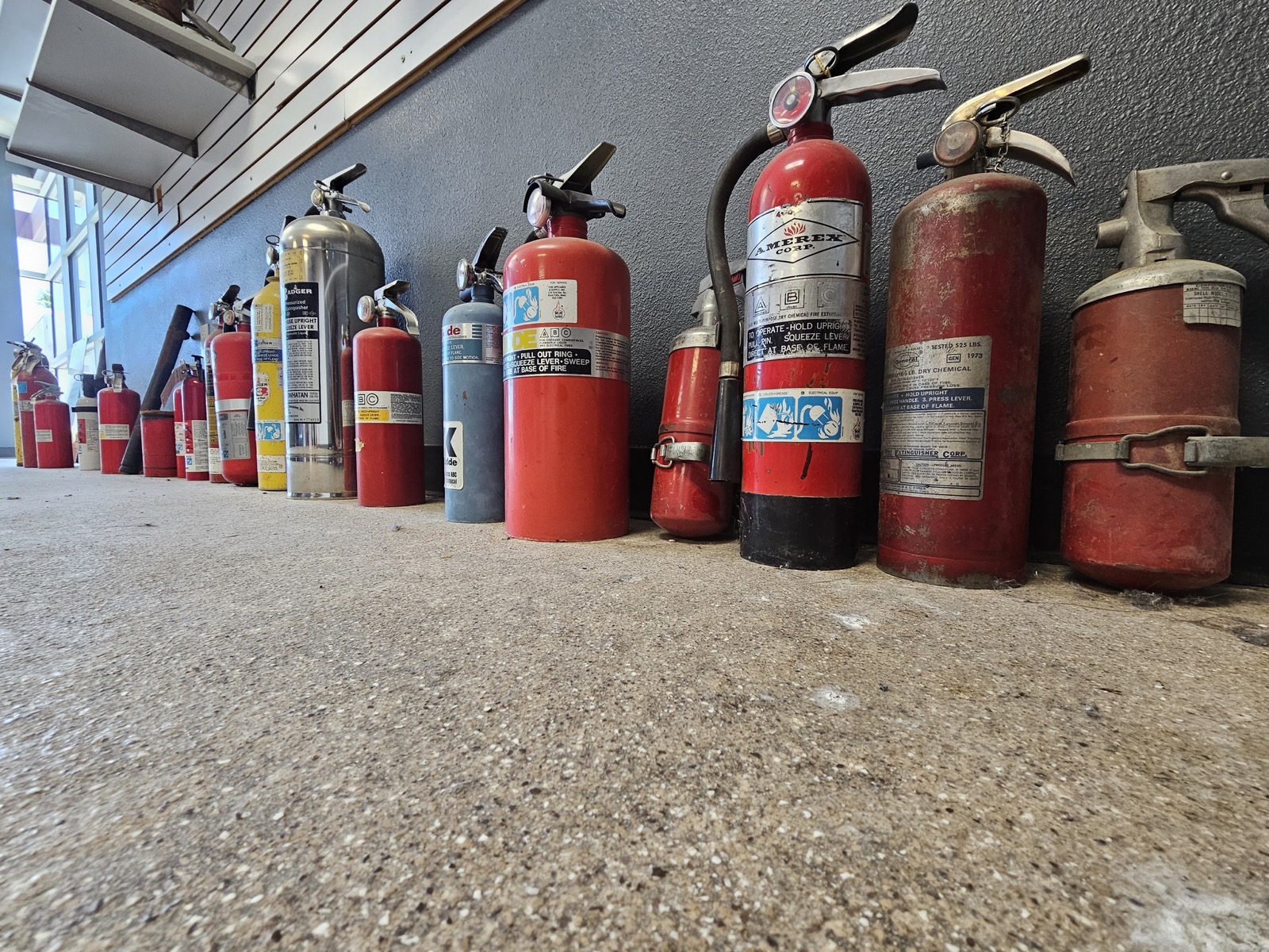 Fire extinguisher lineup at the shop